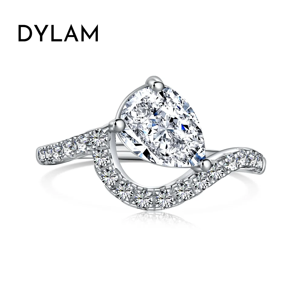 

Dylam High End 925 Sterling Silver Rhodium Plating Irregular Tear Shape 8A Radiant Cut Zirconia Wedding Engagement Promise Rings