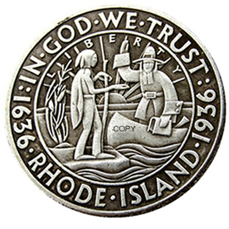 

1936 Rhode Island Half Dollar Commemorative Silver Plated Reproduction Decorative Coins