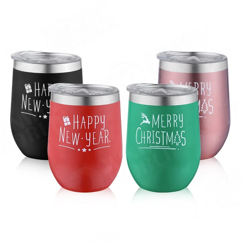 

12 oz Sublimation Christmas Gift Double Wall Vacuum Insulated Travel Stainless Steel Wine Glasses with Straws for Coffee Wine, Customized pantone color