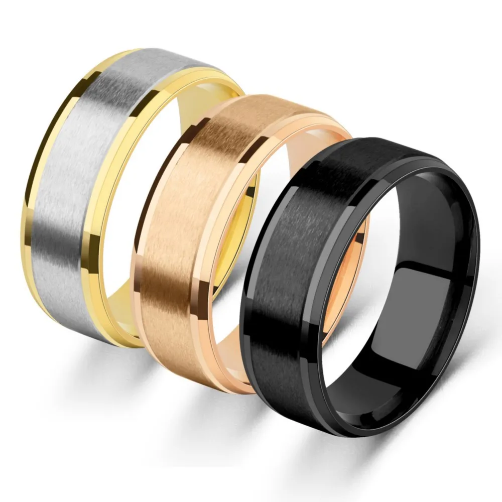 

8mm jewelry fashion black groove stainless steel men's ring wholesale