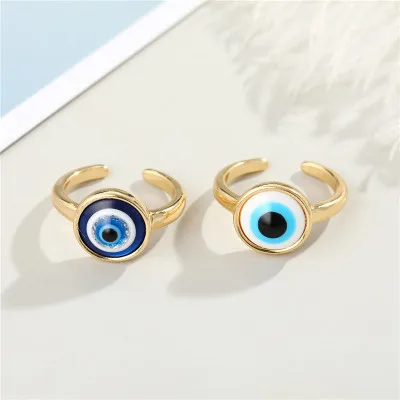 

Hot Selling 18k Gold Plated Turkish Eyes Open Rings Oil Dripping Circle Round Evil Eyes Finger Rings For Women Girls