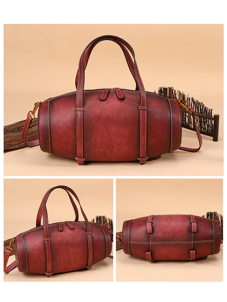 High Quality Vintage Women Hand Bag Genuine Leather Bucket Bag