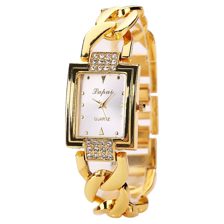 

New Fashion Women Gold Bracelet Watches Ladies Rhinestones Diamond Quartz Wristwatch, Picture