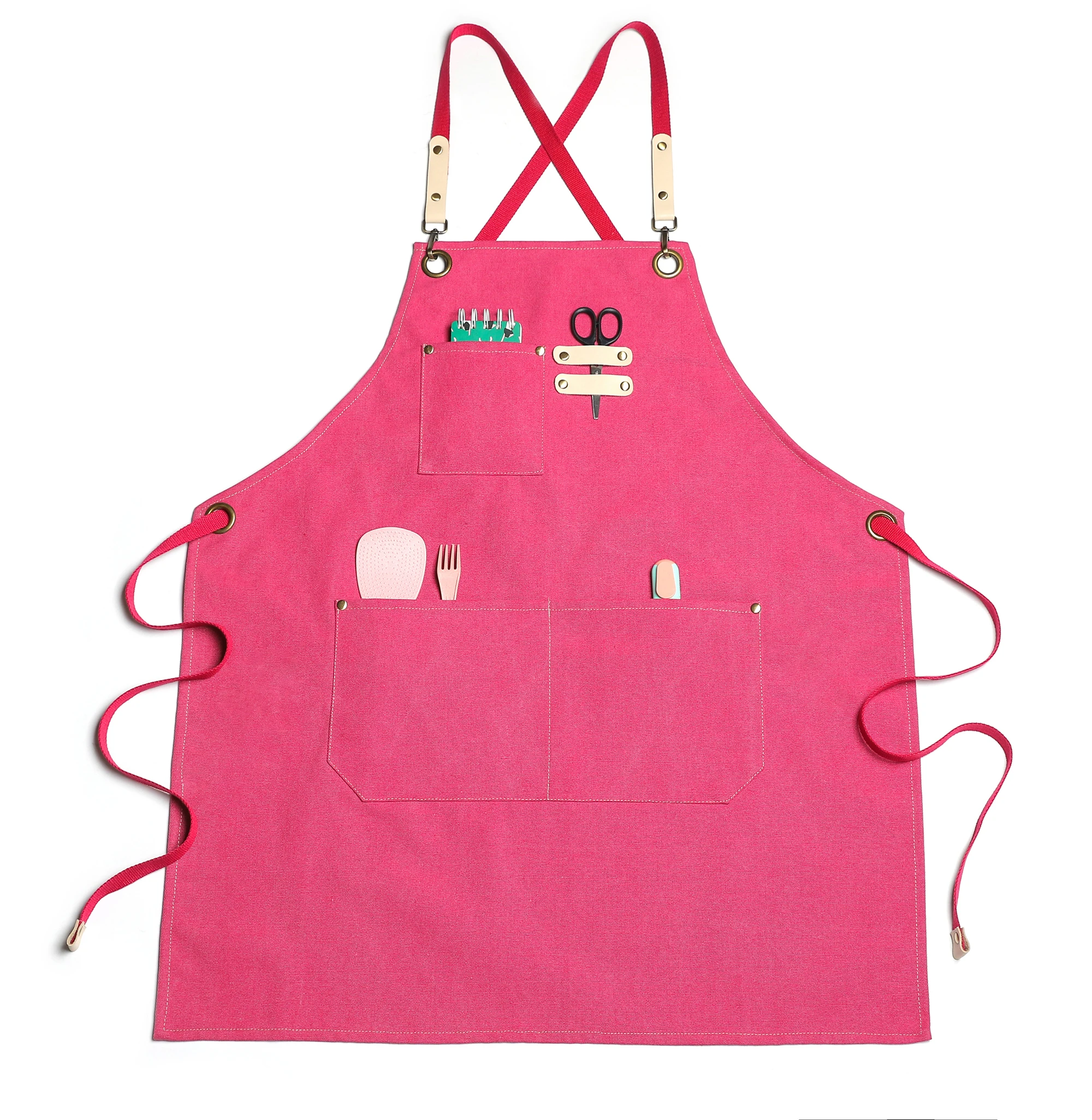 Wholesale Washed Canvas Apron Custom Print Long Bib Apron Kitchen For