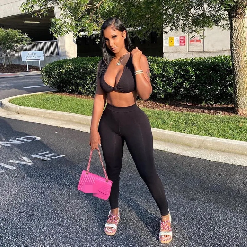 

AL5085G Sexy crop tops pants leggings streetwear fitness clothing tracksuit 2 piece set women