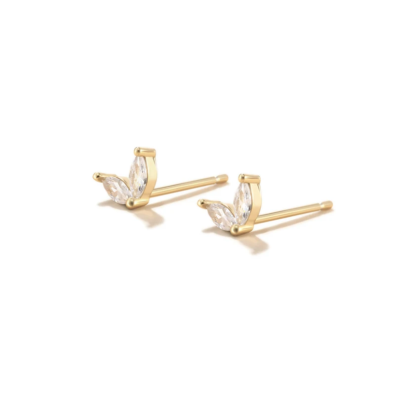 

CANNER Classic Gold Jewelry 14 K Solid Gold Jewelry Mini Marquise Zircon Stud Earrings For Women Dating Jewelry