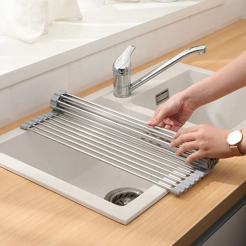 

Stainless Steel Dish Drying Rack Over The Sink Roll-up Dish Drying Rack Nordic Small Metal Foldable Tableware Dish Drying Rack