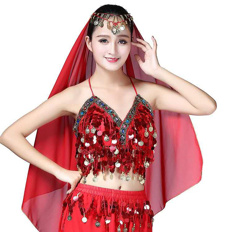 

Professional and cheap Women Sequin Halter Bra Top Coins Belly Dance Costume, As shown in the pic