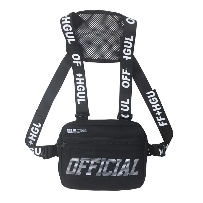 

MB045 Custom Adjustable Fashion Letter Printing Mens Shoulder Bag Waist Packs Tactical Chest Rig Bag Vest For Men