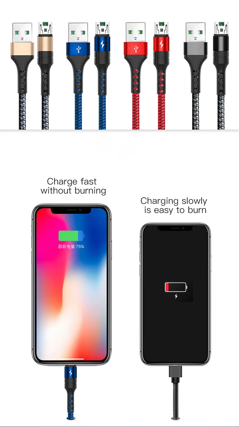 Fashion round original android data cable micro usb 4A VOOC Fast Charger USB Cables Charging Cord For mobile phone Charger - ANKUX.COM