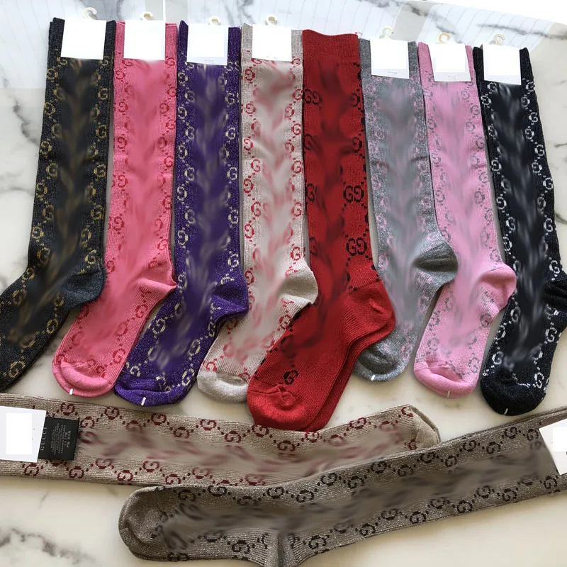 

fashion designer women cotton knee high boot socks lurex gg long socks, Multi color