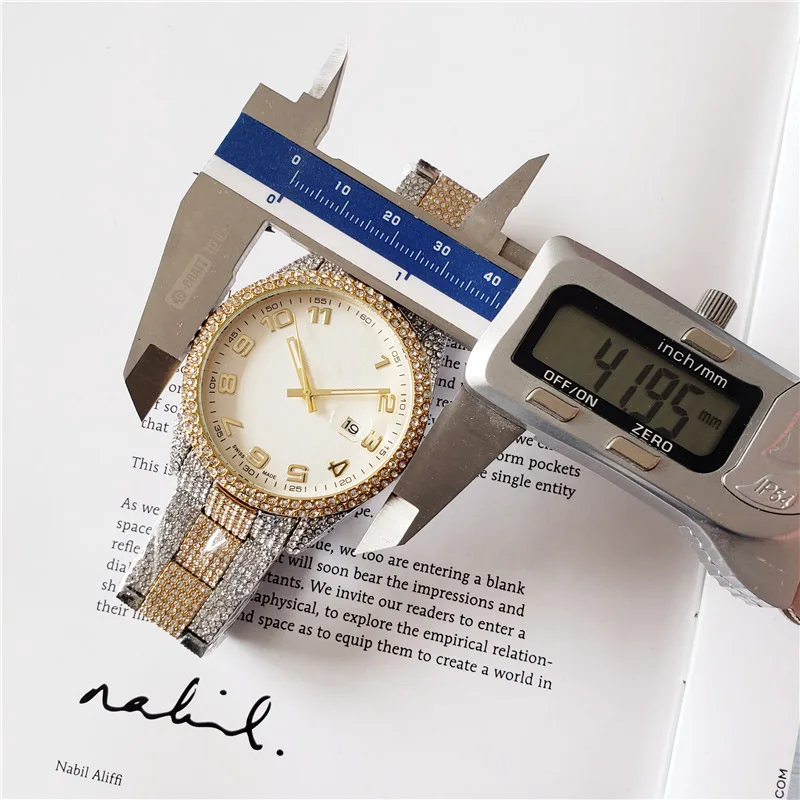 

Mens Watches Luxury Watch Gold Diamond Watch for Men Square Quartz Waterproof Wristwatch Relogio Masculino, Black/silver/blue/gold