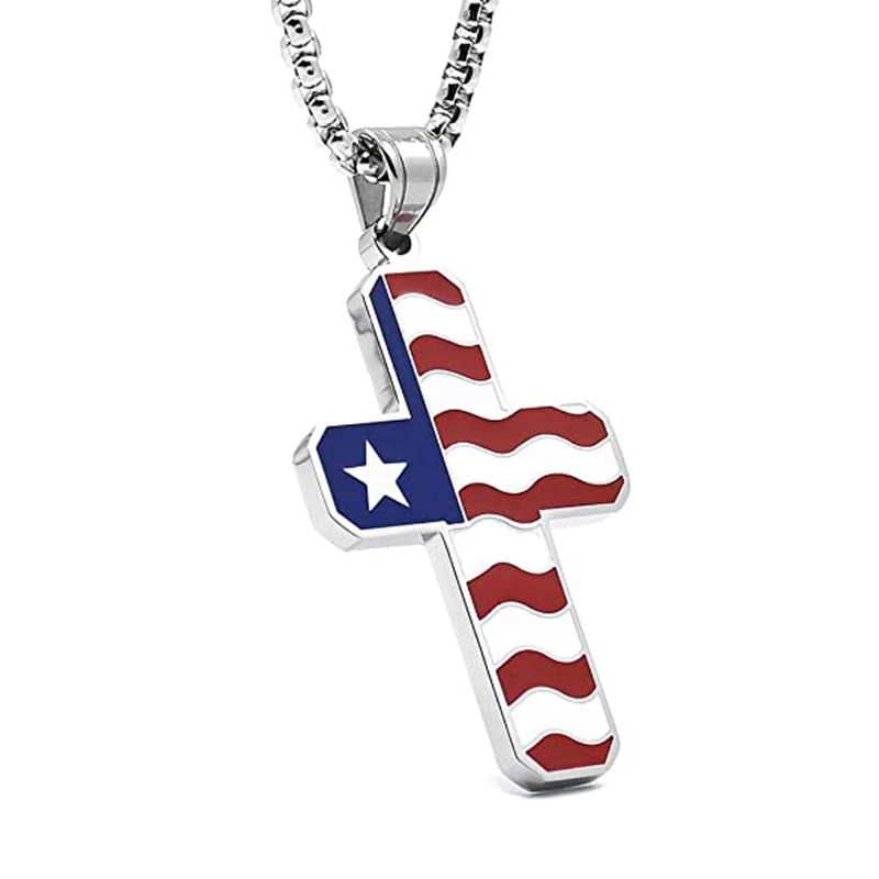 

Stainless steel American flag stars and Stripes cross pendant titanium steel flag necklace (KSS326), Same as the picture