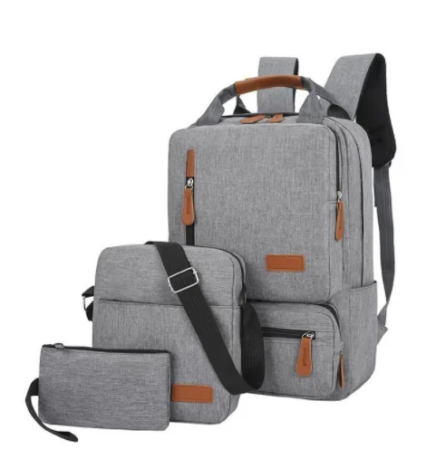

Portable travel bag Customized backpack male student schoolbag travel bag three piece leisure laptop bag wholesale, 4 colors or customized