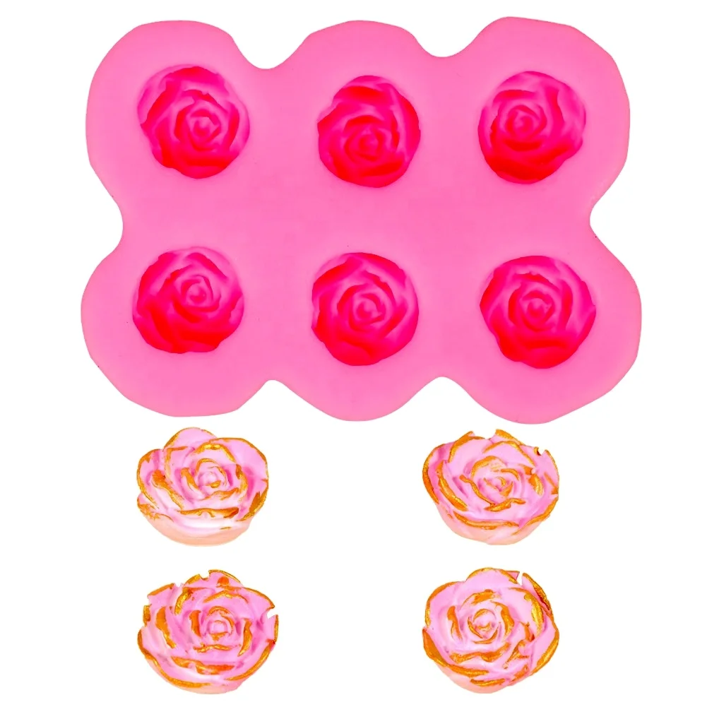 

New 1pcs 6-rose Flower Silicone Cake Ice Cream Chocolate Mold Soap Silicone Molds 3D Cupcake Bakeware Baking Dish Cake Pan, Pink