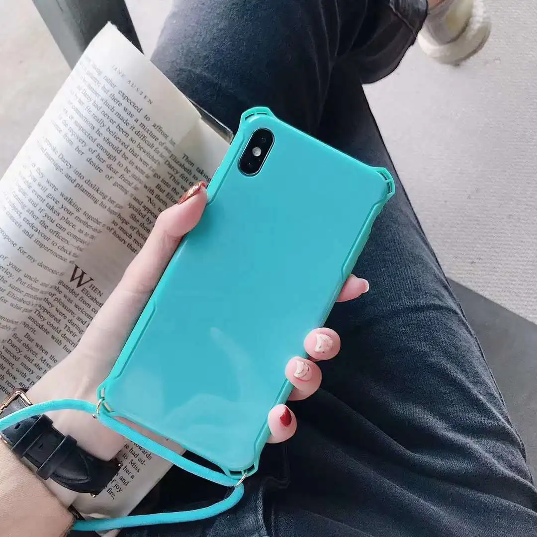 Candy Color Shockproof Strap Cord Chain Crossbody Necklace Phone Case For iPhone XR XS MAX