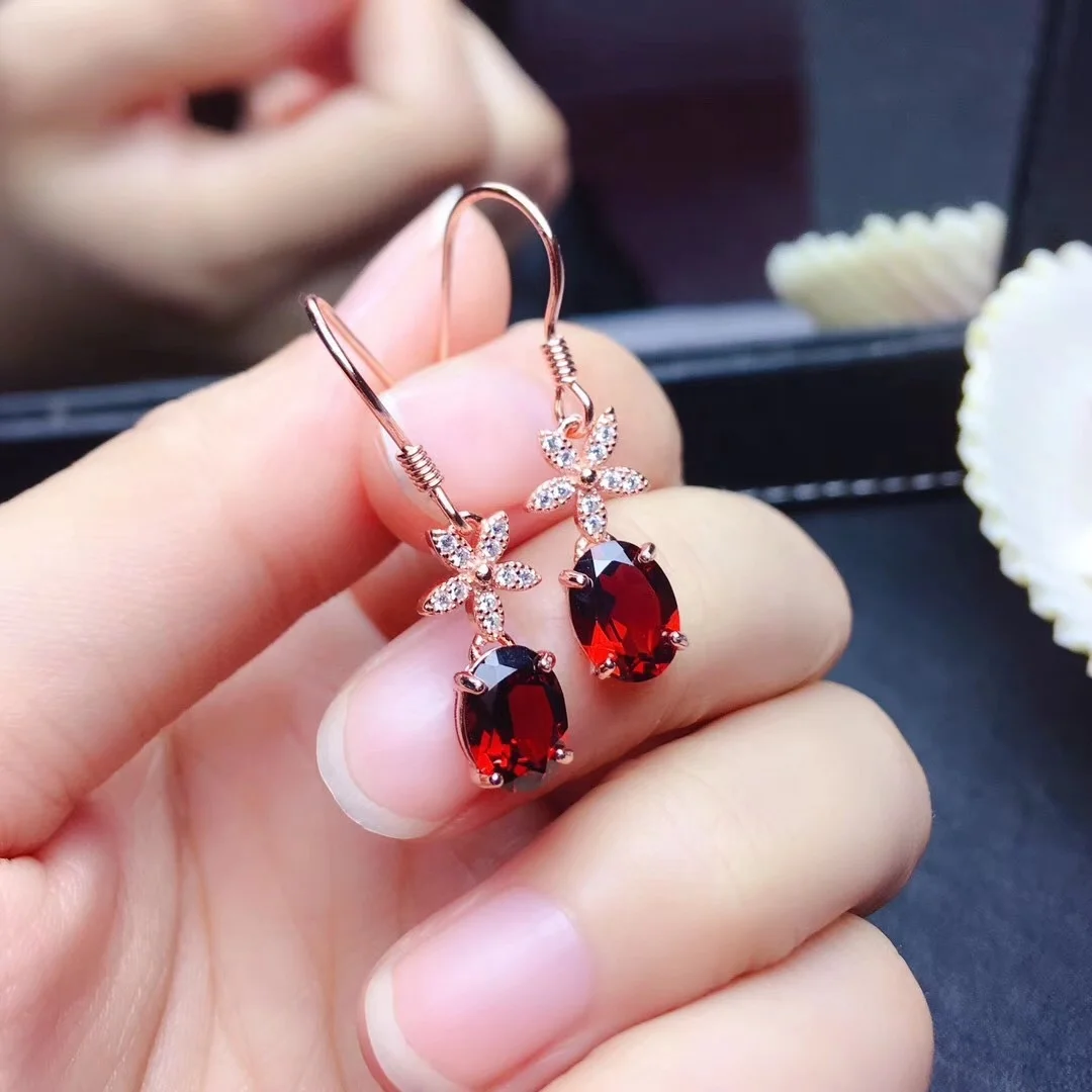 

Vintage Rose Gold Pentagram Earrings Charm Red Zircon Oval Stone Drop Earrings Female Cute Small Stars Dangle Earrings For Women, Picture shows