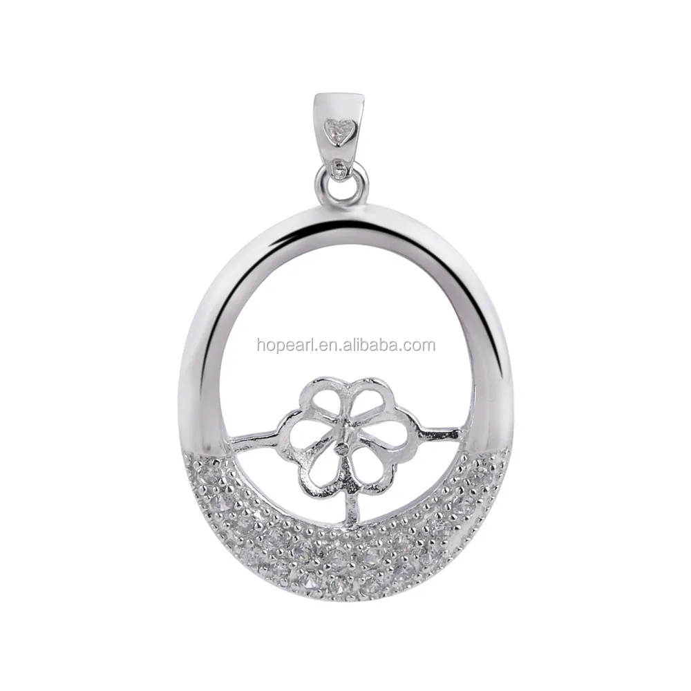 

SSP250 Oval 925 Sterling Silver with Zircon Pearl Findings DIY Jewelry Making for Big Pearl