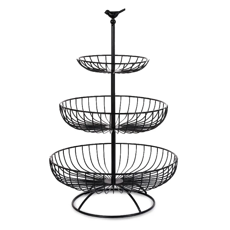 

Countertop Vegetables Snacks Household Items Stand Separable Basket 3 Tier Metal Cast Iron Fruit Basket Bowl, White,black