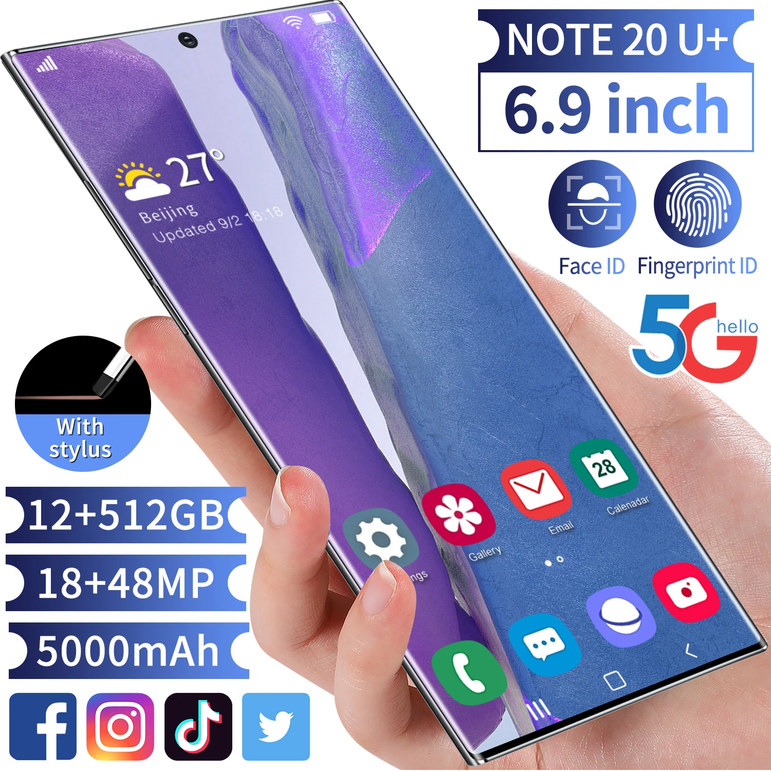 

explore big world 5G LTE 6.9 inch smart display smartphone 18mp 48MP mobile phone 12GB 512GB make art creation easier