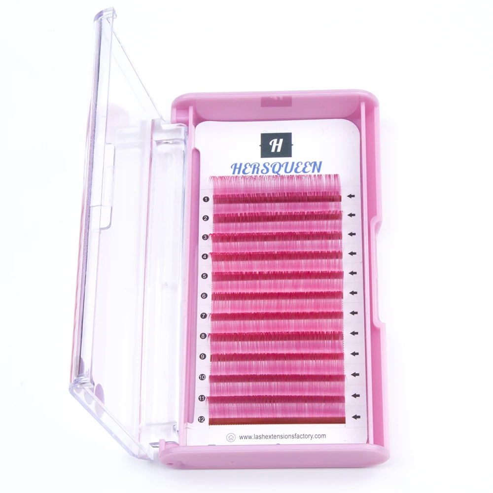 

0.05 princess pink russian volume eyelash extensions top quality silky soft comfortable colored lash extension private label oem