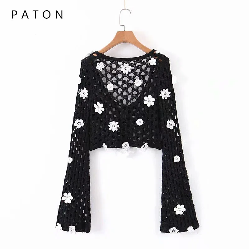 

Women Hollow Out Pullovers 2019 Autumn Winter Fashion Casual High Waist Jumpers Sweaters Ladies Knitted Tops