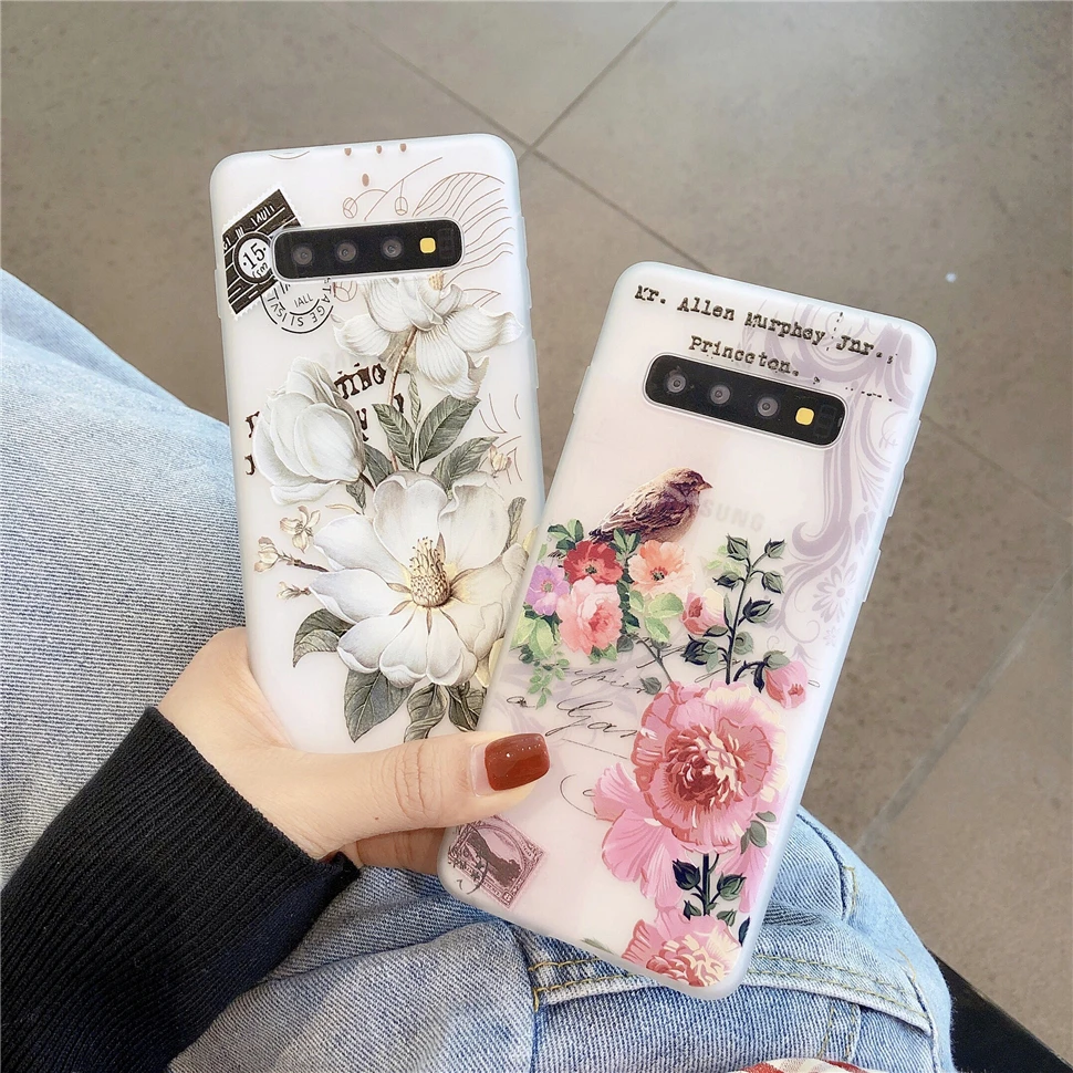 

3D Matte Clear Soft TPU Phone Case For Samsung Galaxy S20 Uitra S10 S9 S8 Plus Note 10 9 8 Cases Fashion Flowers Cover