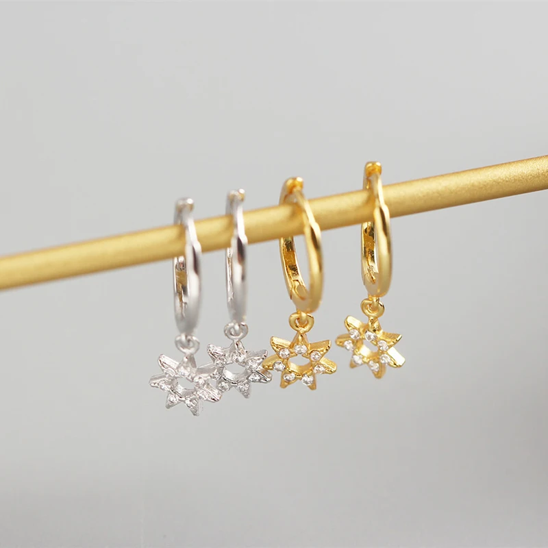 

925 sterling silver gold polish 2020 fashion trend wholesales hexagonal star inlaid diamond zircon hoop earrings women