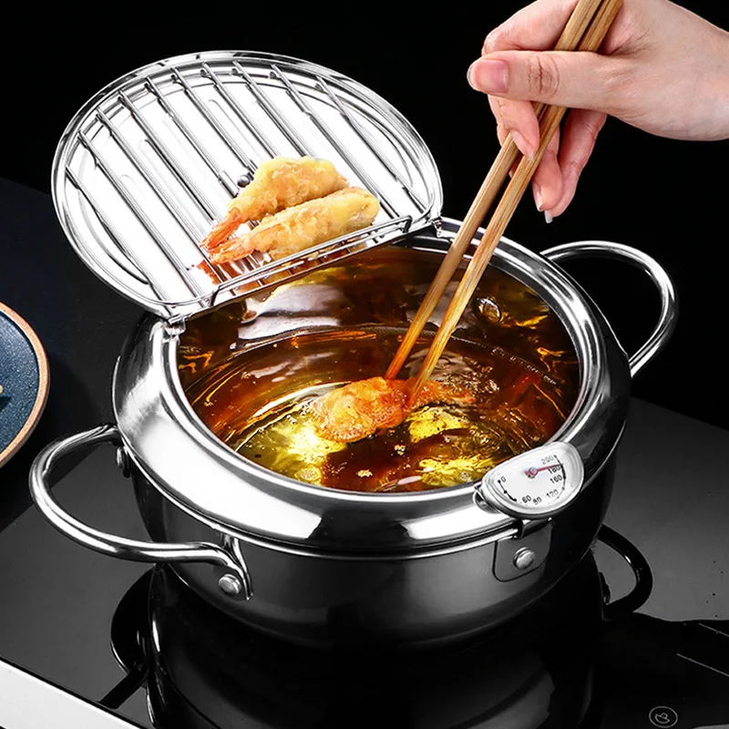 

C293 Cooking Tools Kitchen Deep Frying Pot Thermometer Tempura Fryer Pan Temperature Control Stainless Steel Fried Chicken Pot