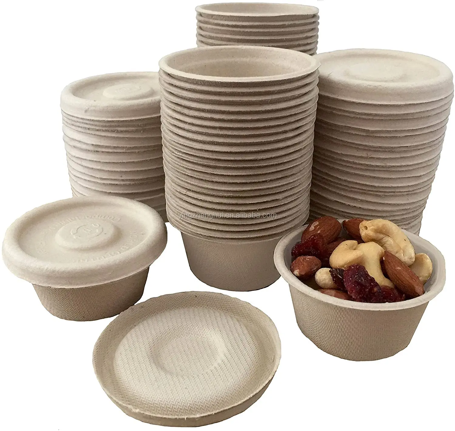 

Hot Sale Biodegradable Bagasse  Sauce Cup cup with Lid, Natural/white