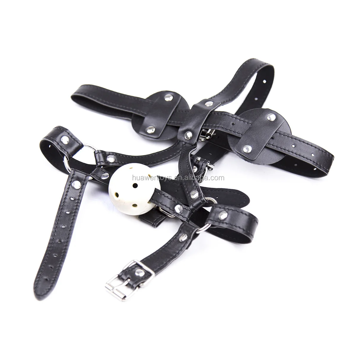 Adjustable Forced Oral Sex Game Fetish Leather Metal O-rings Buckle Head Harness With Silicone