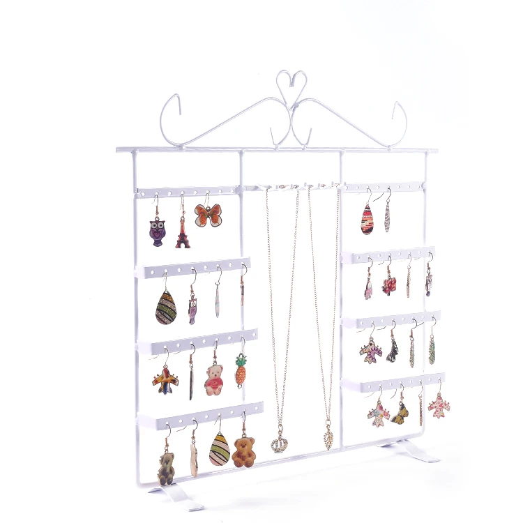 

Display Stands For Jewelry Metal Beautiful White 4 Tier 64 Holes 6 Hooks Bracelet Necklace Earring Jewelry Holder