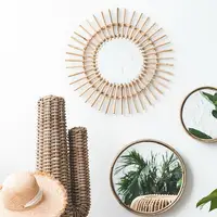 

Natural sun shaped round bamboo rattan mirror deco wall mirror for bathroom