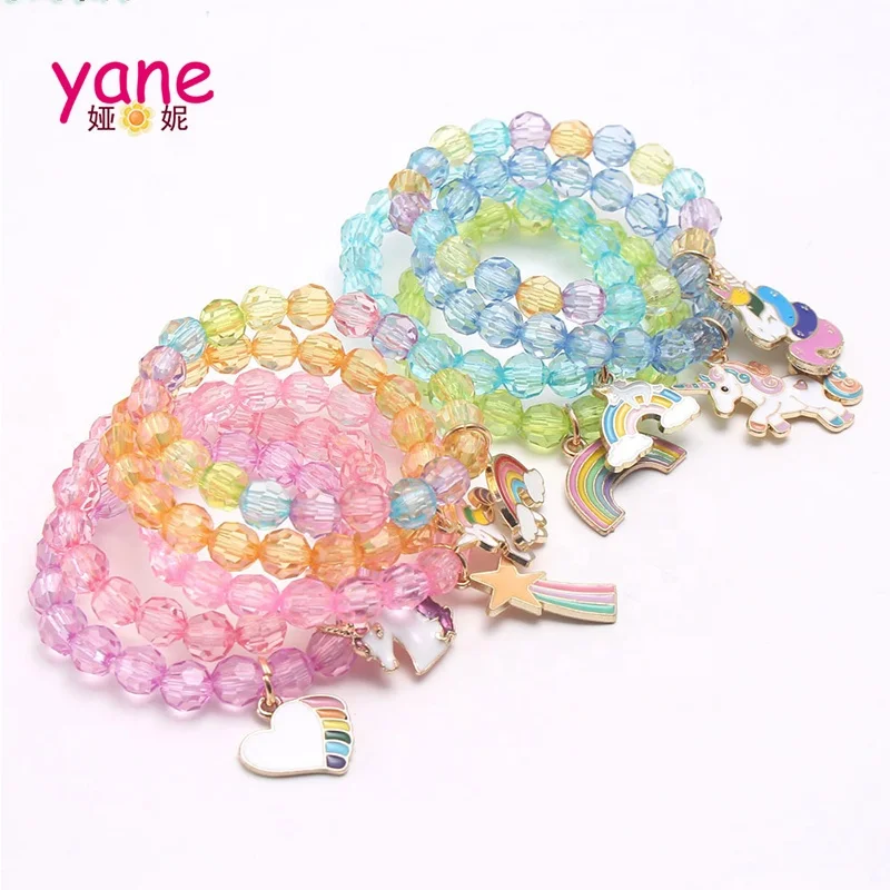 

Beautiful transparent bead unicorn bracelets and rainbow bangle for children daily accessories