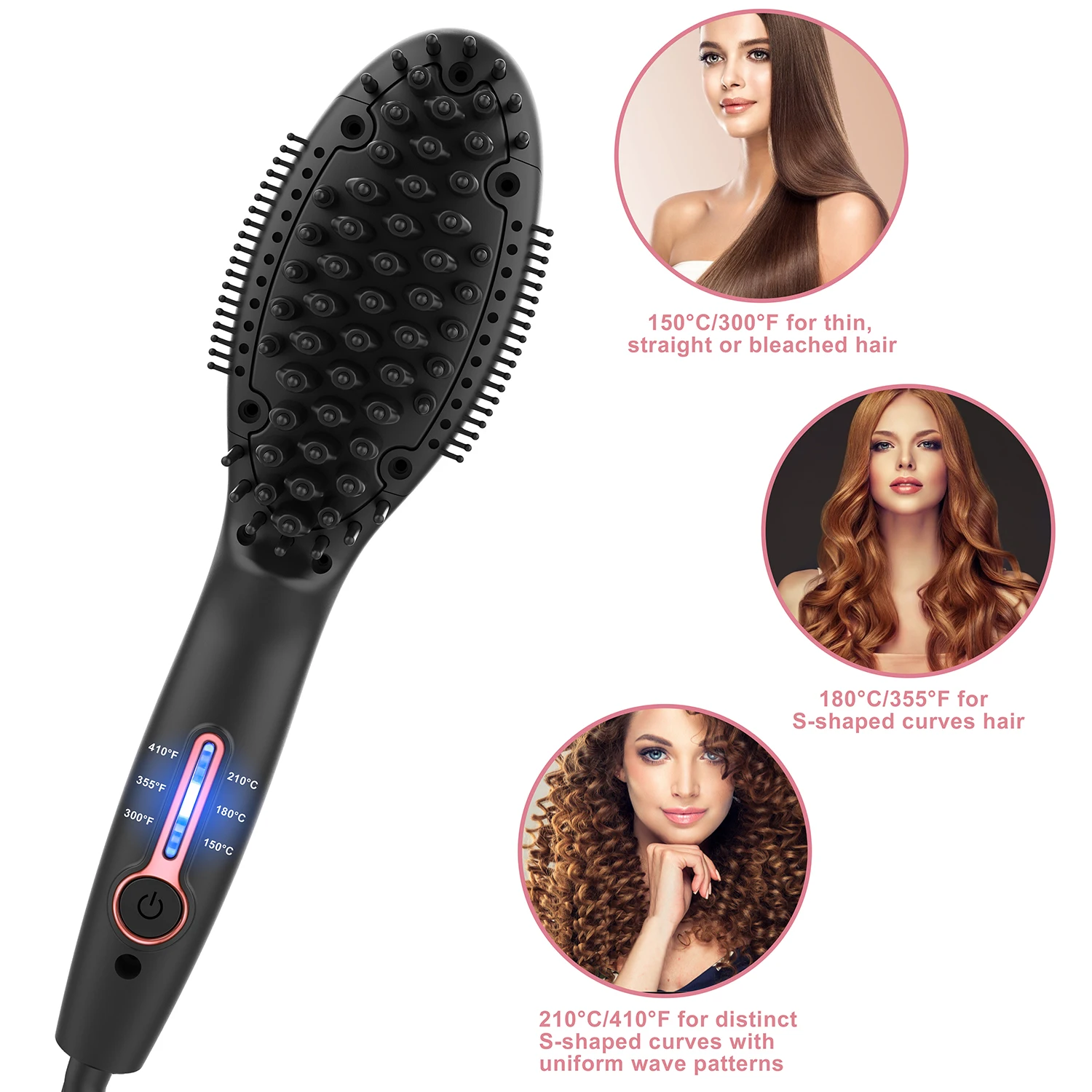 

curl curler straight is combed straightening 2020 straightener brush hair dryer, Black