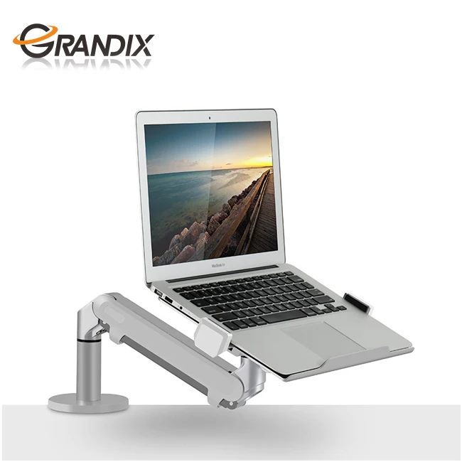 

Multi-dimensional Aluminium Swivel Function Laptop Stand Pneumatic Arm Single Screen Monitor, Silver, dark grey