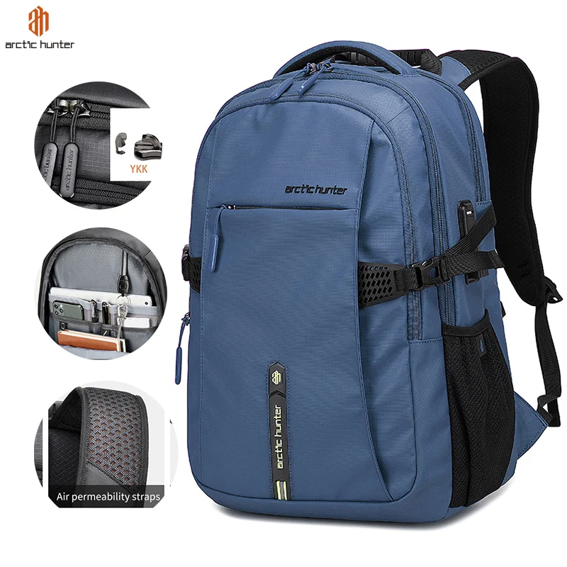 

Arctic Hunter Leisure 2020 New Black Polyester Men Backpack Big Backpack Anti theft Backpack laptop bags for 15.6inch, Black/blue/light grey/orange