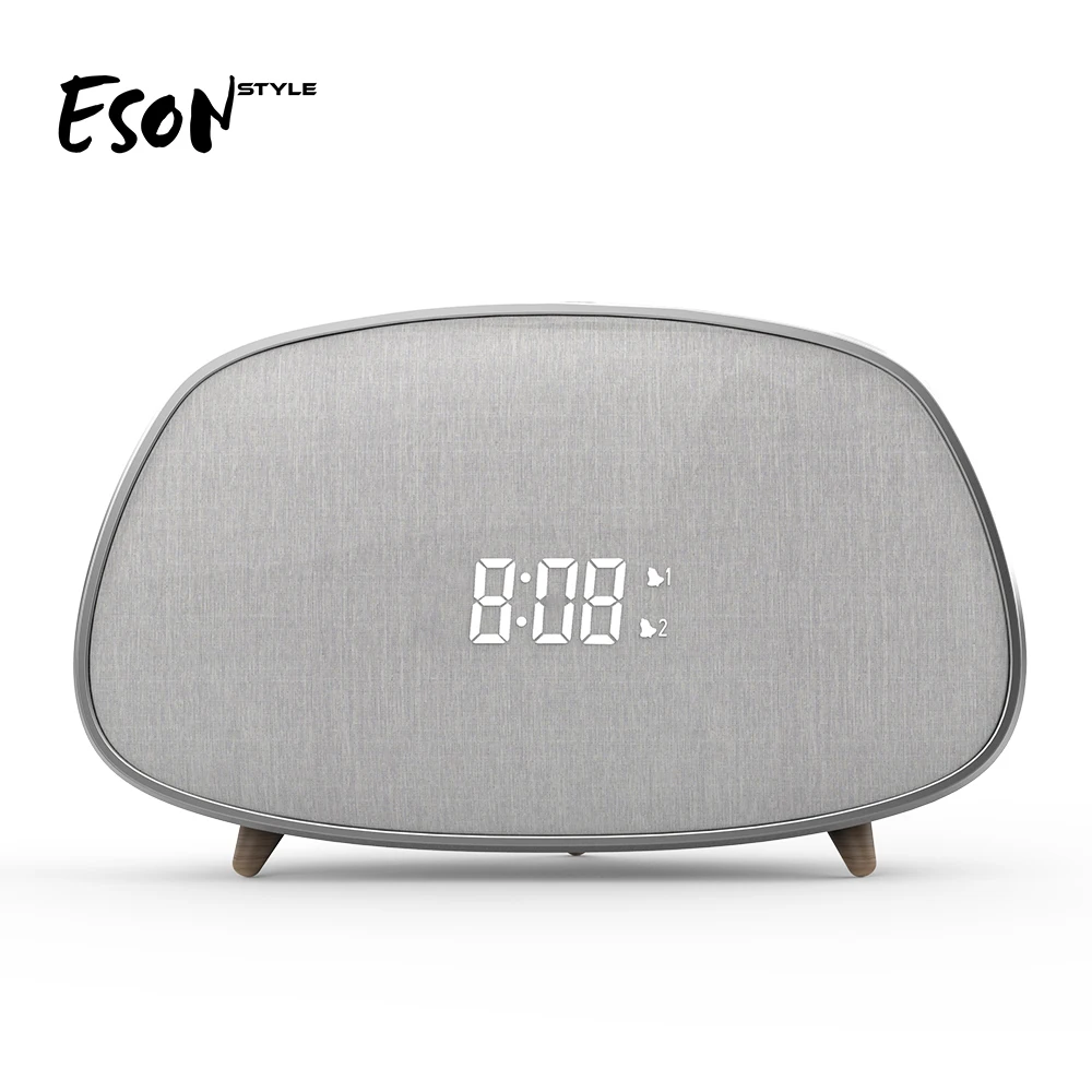 

Eson Style 15 inch classic wooden wireless Bluetooth V5.0 light FM Radio surround sound trending dual alarm clock tws speakers