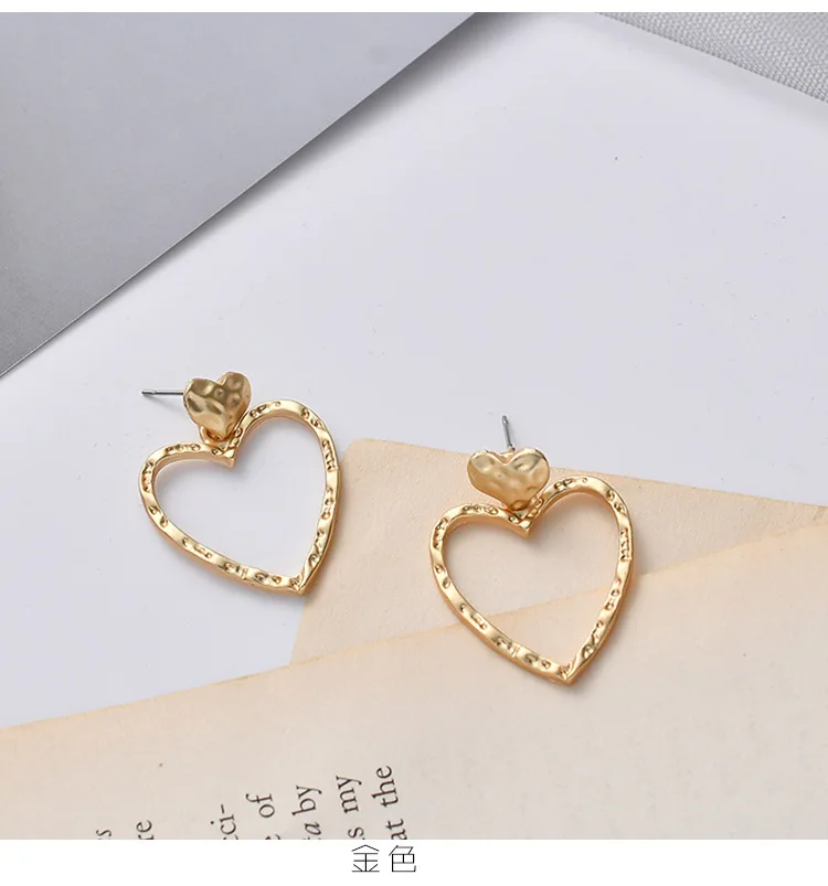 

JUHU New simple texture matte gold love earrings temperament metal bump irregular earrings alloy jewelry for women