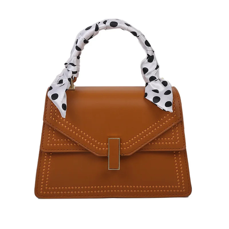 

PU leather messenger square crossbody hand bags with Silk scarves