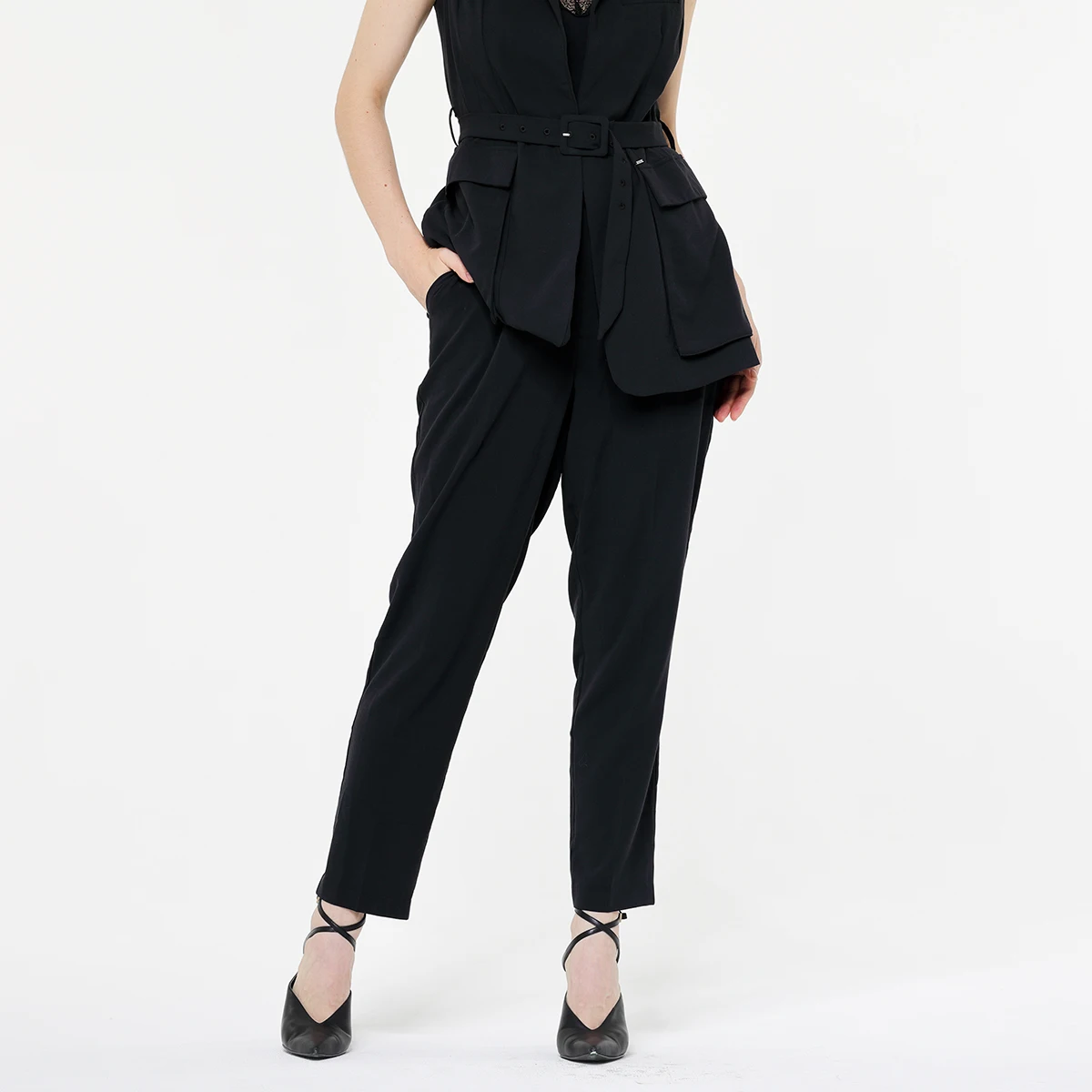 

Black High Waist Slim Zipper Womens Pants Straight Tube Suit Pants Women Trousers