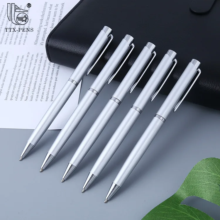 

Custom Logo Promotional Gifts Modern Sliver Slim Ball Point Pen, Customized