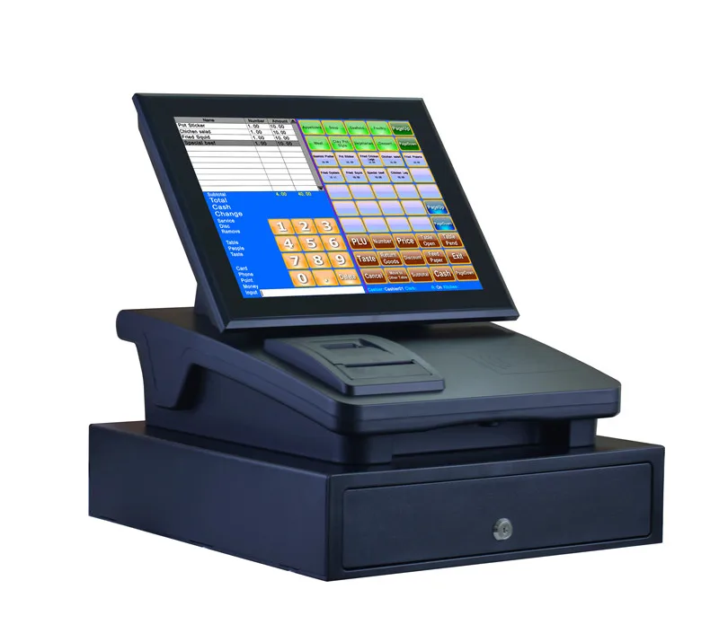 

Wholesale 12 inch touch P.O.S. system all in one touch screen cash register P.O.S. hardware with software, Black/orange