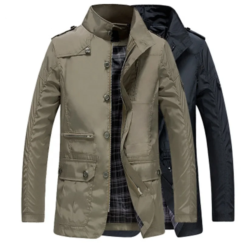 

Oversize Casual Stand Collar Thin Men's Jackets, Khaki/black