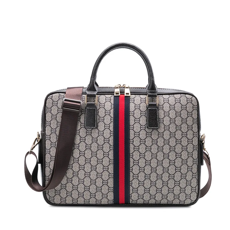 

2021 Luxury Brand Classic Custom Handbag for Men Leather Casual Shoulder Messenger Bag Fashion Mens 15 inch Business Briefcase, Gray