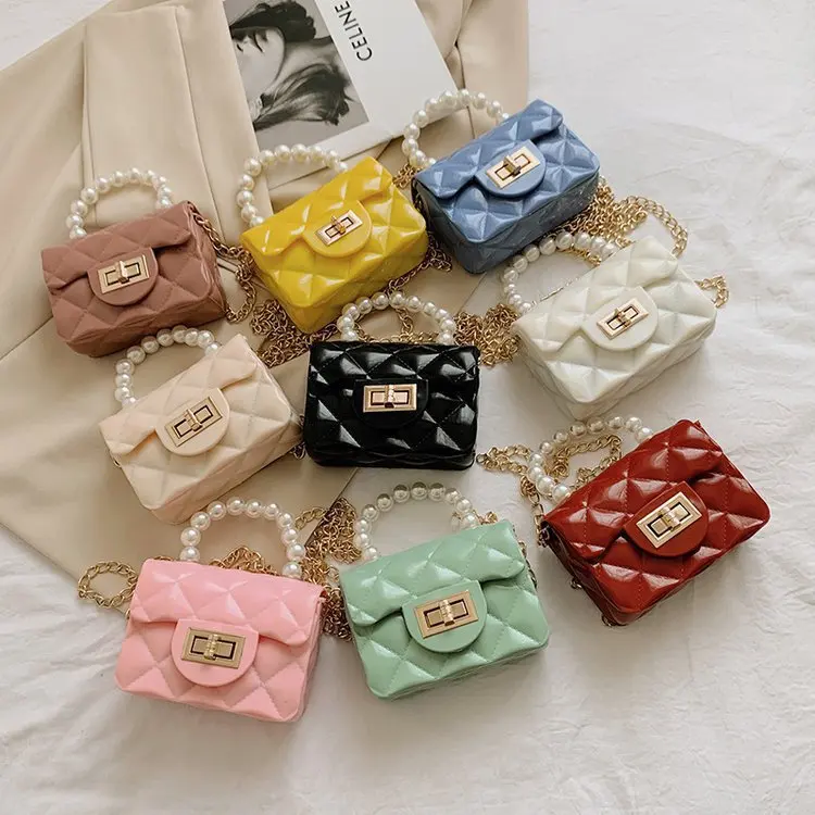 

Jelly purse Handbag wholesale woman silicone mini jelly Chain ladies bags pearl candy kids small Jelly purses and handbags