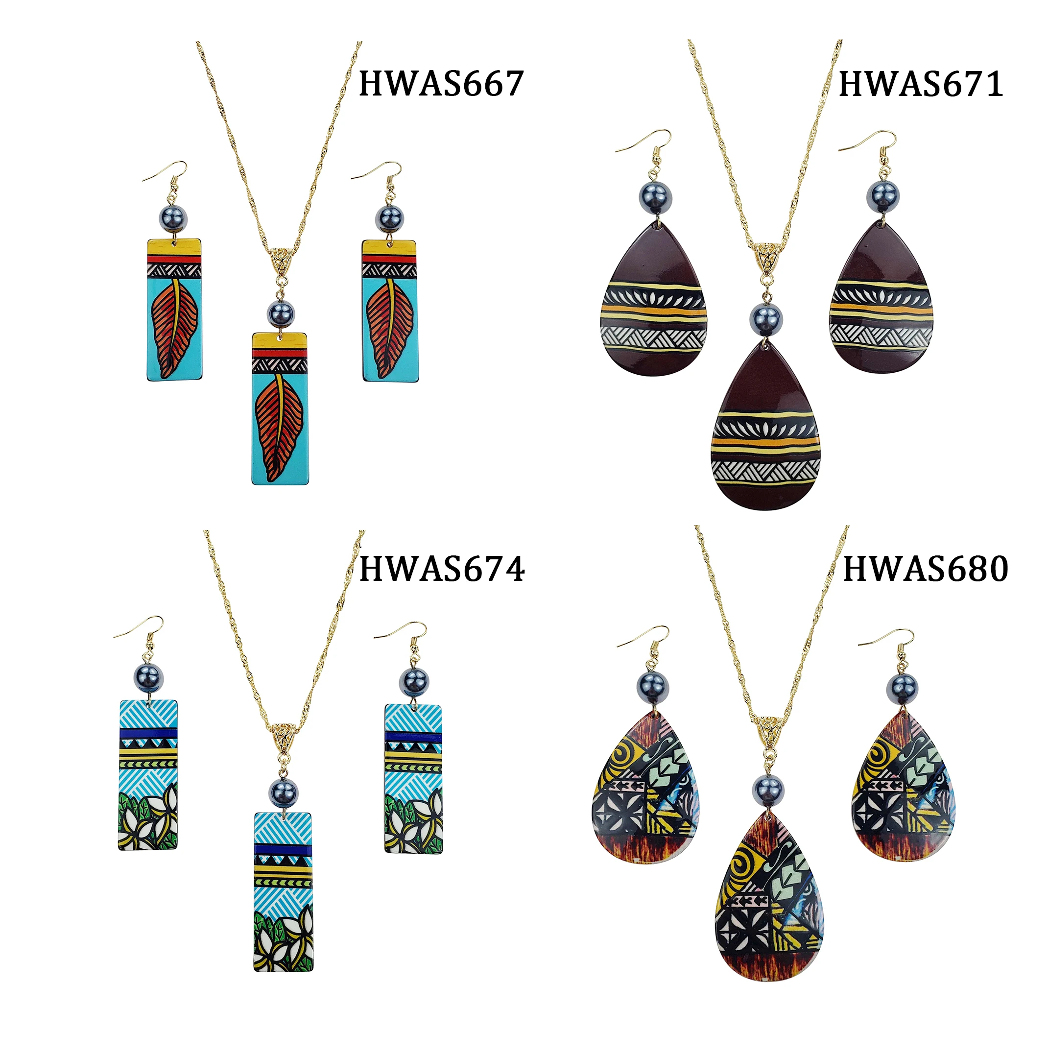 

New arrival wholesale hawaiian acrylic tribal jewelry necklace and earrings geometric sets for women girls hight quality, Customized color
