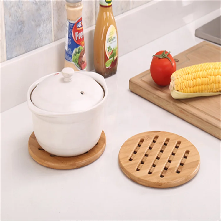 
Solid Bamboo Wood Mat Trivets with Non-Slip Pads for Hot Dishes/Pot/Bowl/Teapot 