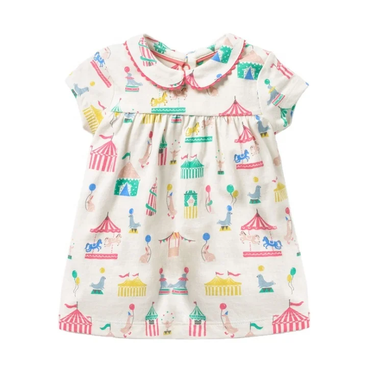 

Wholesale Children Clothing Printed Knitted Cotton Dress Short-sleeved Girls Children's Skirt Latest Lovely Cartoon Summer White