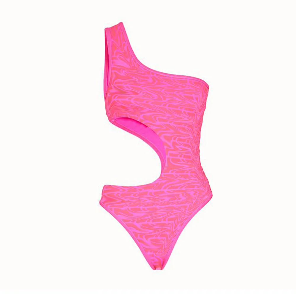 

2021 New Swim Suit Beach Wear Female Sexy One Piece Swimsuit Women Swimwear Cut Out Bathing Suit Summer Pink Brand Letters Print